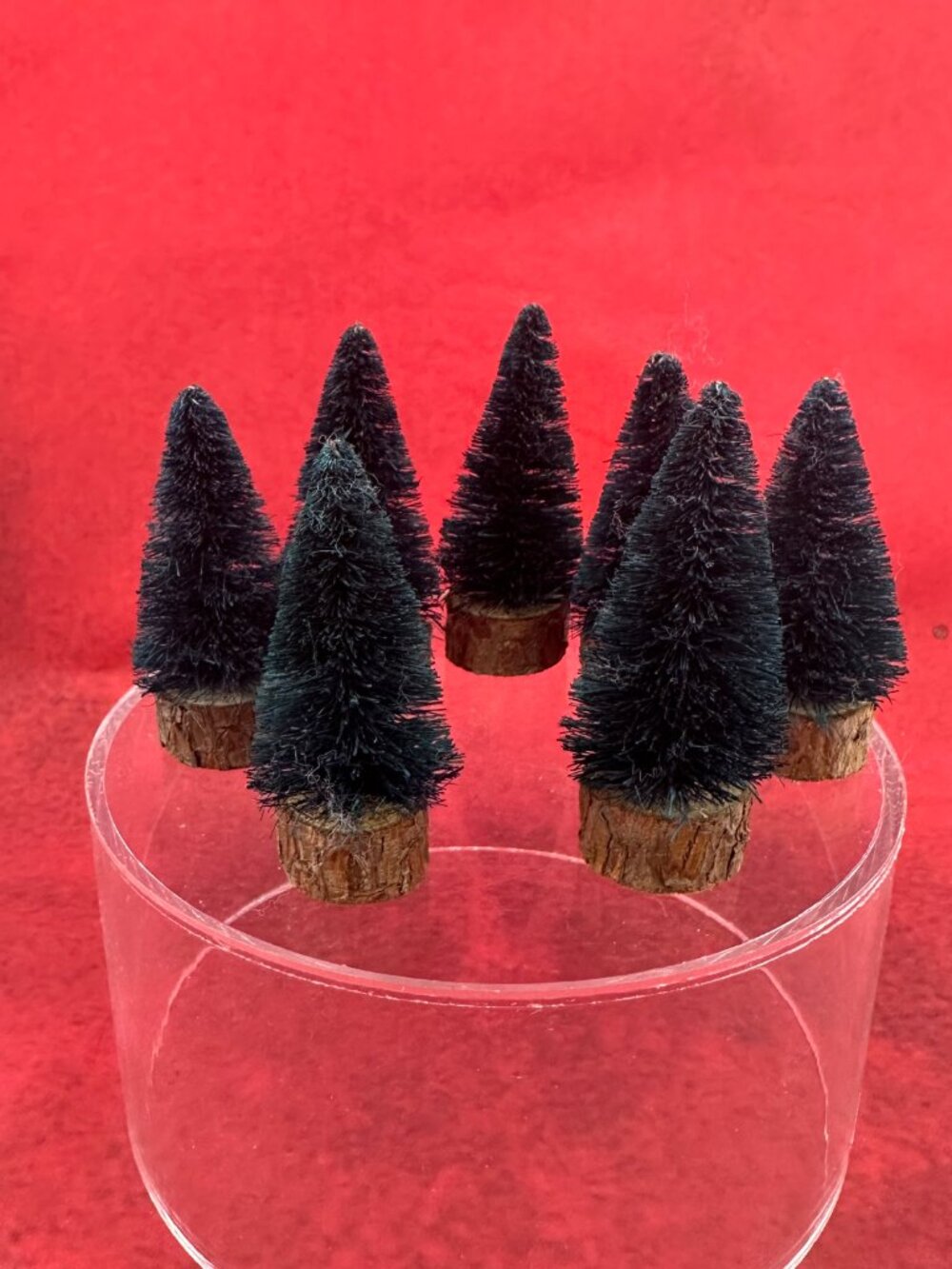 VINTAGE Bottle Brush Trees "Bon Marche" Christmas Village 3" Tall set of 7
